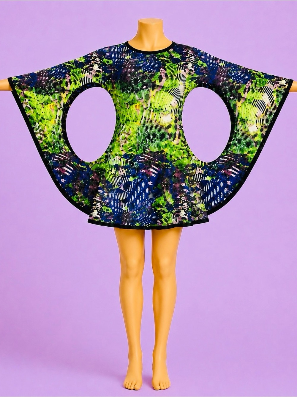 SOHUNG DESIGN, Size L, Circle Cutout, Batwing, Tunic, Handmade NYC, Abstract 💜💚💫
